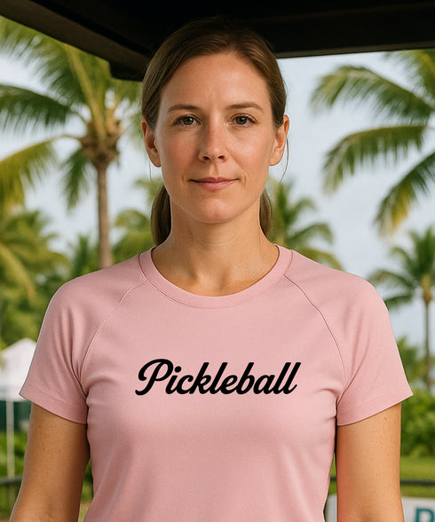 Pickleball Classic Script | Short Sleeve Performance Tee by Pepini Pickleball β white Pickleball T-Shirt front view